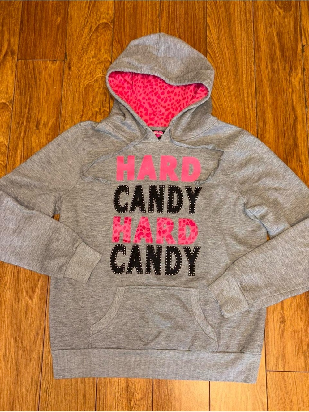 Hard Candy grey and pink leopard print hoodie